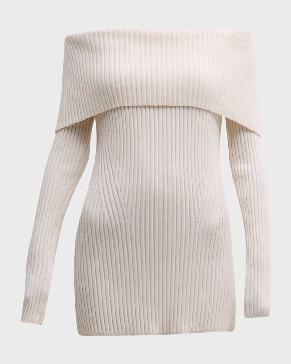 Off-Shoulder Ribbed Wool Cashmere Sweater